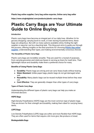 Plastic Carry Bags are Your Ultimate Guide to Online Buying