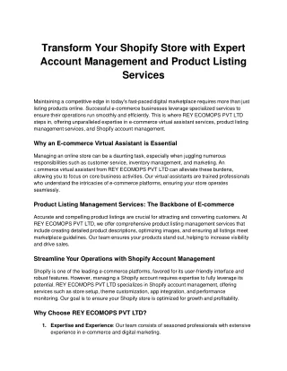 Transform Your Shopify Store with Expert Account Management and Product Listing Services