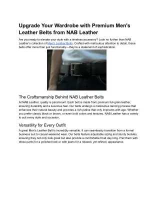 Upgrade Your Wardrobe with Premium Men's Leather Belts from NAB Leather