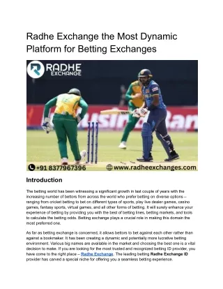 Radhe Exchange the Most Dynamic Platform for Betting Exchanges