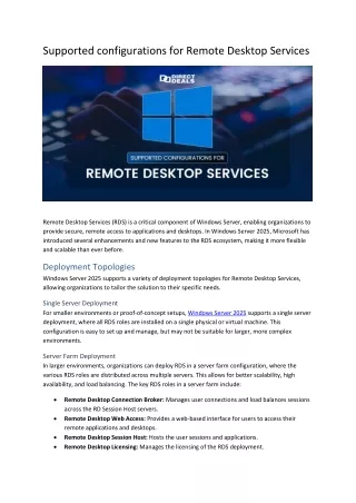 Supported configurations for Remote Desktop Services