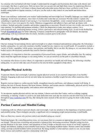 Effective Strategies for Obesity and Overweight Prevention