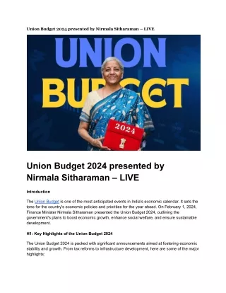 Union Budget 2024 presented by Nirmala Sitharaman – LIVE