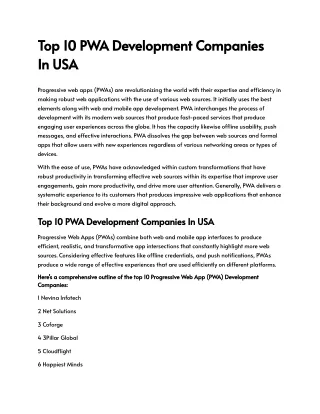 Top 10 PWA Development Companies In USA