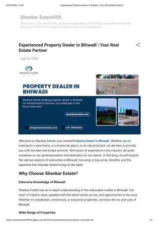 Experienced Property Dealer in Bhiwadi _ Your Real Estate Partner