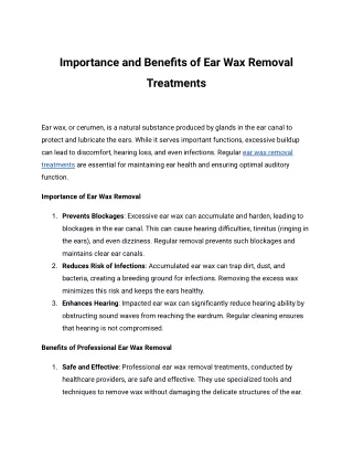 Importance and Benefits of Ear Wax Removal Treatments