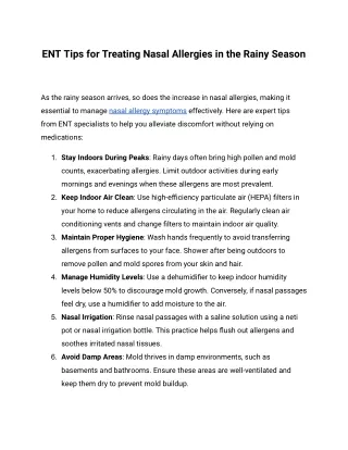 ENT Tips for Treating Nasal Allergies in the Rainy Season