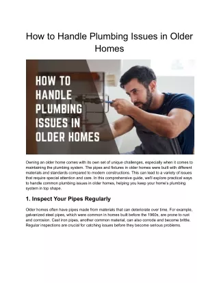 How to Handle Plumbing Issues in Older Homes