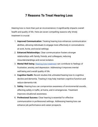 7 Reasons To Treat Hearing Loss