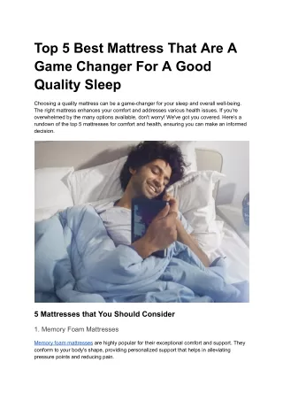 Top 5 Best Mattress That Are A Game Changer For A Good Quality Sleep