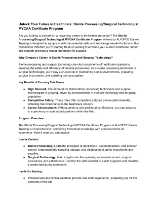 Unlock Your Future in Healthcare- Sterile Processing_Surgical Technologist MYCAA Certificate Program