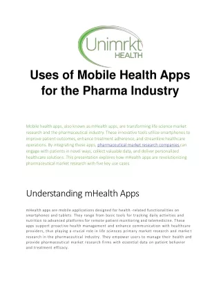 Uses of Mobile Health Apps for the Pharma Industry