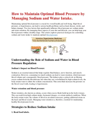 How to Maintain Optimal Blood Pressure by Managing Sodium and Water Intake