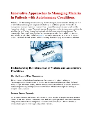 Innovative Approaches to Managing Malaria in Patients with Autoimmune Conditions