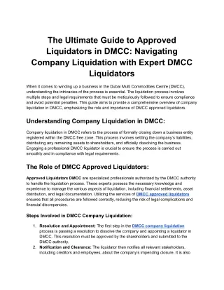 The Ultimate Guide to Approved Liquidators in DMCC Navigating Company Liquidation with Expert DMCC Liquidators