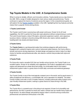 Top Toyota Models in the UAE_ A Comprehensive Guide