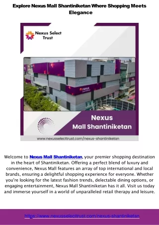 Explore Retail Excellence Nexus Mall Shantiniketan and Nexus Centre City