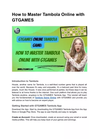 How to Master Tambola Online with GTGAMES