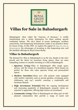 Villas for Sale in Bahadurgarh - Royal Green Realty