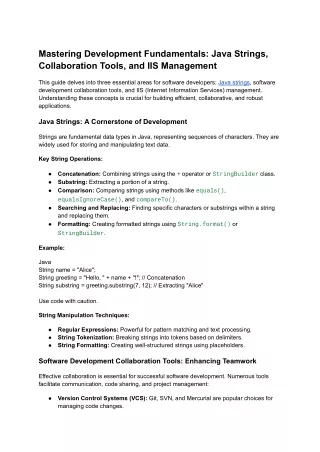 Mastering Development Fundamentals_ Java Strings, Collaboration Tools, and IIS Management