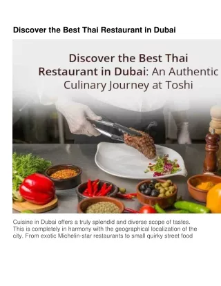 Discover the Best Thai Restaurant in Dubai