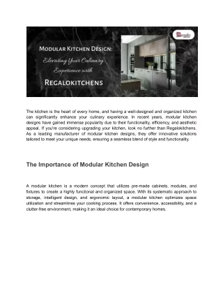 Modular Kitchen Design Elevating Your Culinary Experience with Regalokitchens