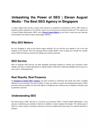 Elevan August Media | The Best SEO Agency in Singapore