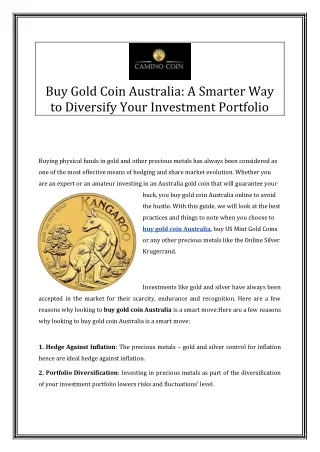 Buy Gold Coin Australia A Smarter Way To Diversify Your Investment Portfolio