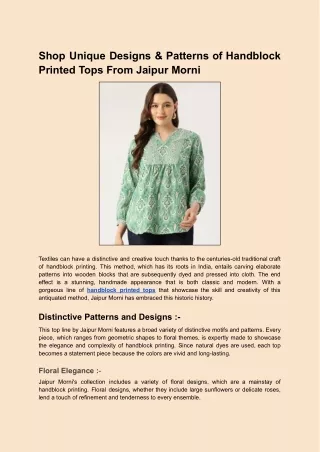 Shop Unique Designs & Patterns of Handblock Printed Tops From Jaipur Morni