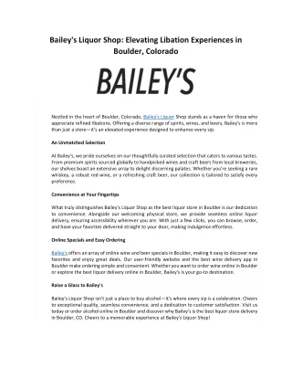 Bailey's Liquor Shop: Elevating Libation Experiences in Boulder, Colorado