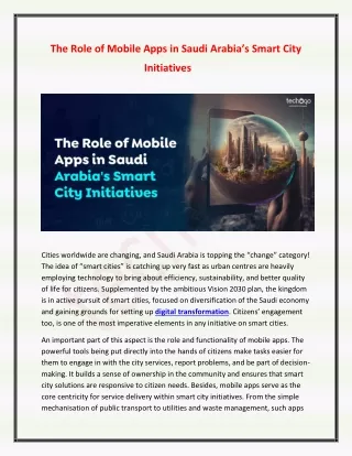 The Role of Mobile Apps in Saudi Arabia’s Smart City Initiatives