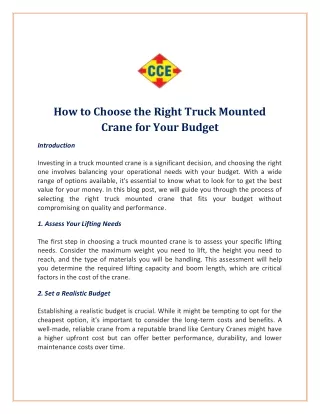 How to Choose the Right Truck Mounted Crane for Your Budget