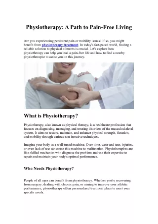 Physiotherapy A Path to Pain-Free Living