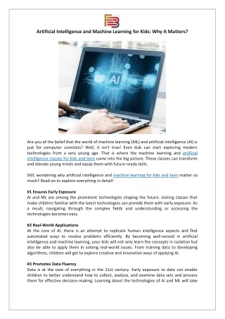 Artificial Intelligence and Machine Learning for Kids: Why It Matters?