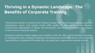 Thriving in a Dynamic Landscape: The Benefits of Corporate Training