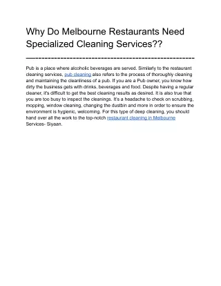 Why Do Melbourne Restaurants Need Specialized Cleaning Services