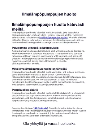 Ilmalämpöpumppujen huolto kätevästi meiltä.