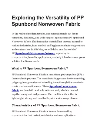 Exploring the Versatility of PP Spunbond Nonwoven Fabric