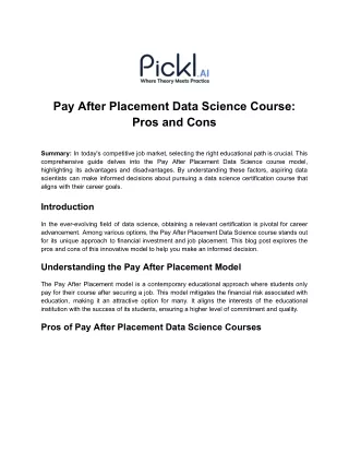Pros and Cons of Pay After Placement Data Science Course