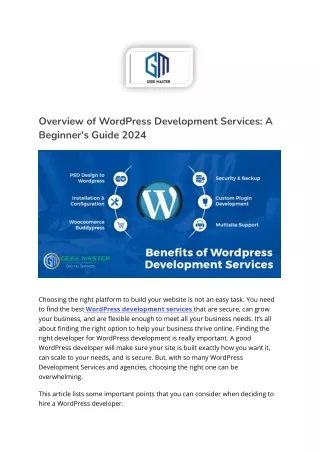 Overview of WordPress Development Services - A Beginner's Guide 2024