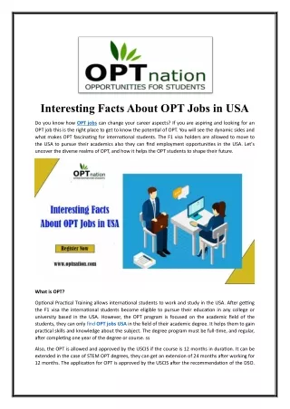 Interesting facts about OPT jobs in USA