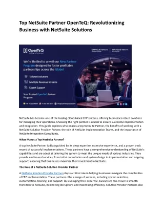 Top NetSuite Partner OpenTeQ: Revolutionizing Business with NetSuite Solutions