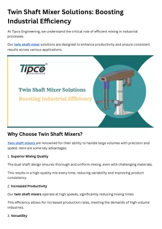 Twin Shaft Mixer Solutions Boosting Industrial Efficiency