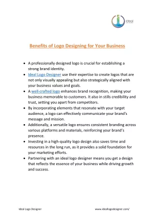 Benefits of Logo Designing for Your Business by Ideal Logo Designer