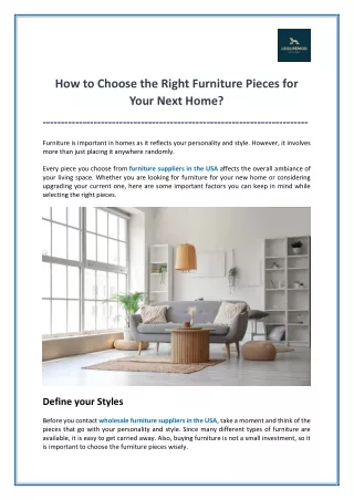 Tips for Choosing Right Furniture Set for Your Home