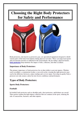 Choosing the Right Body Protectors for Safety and Performance