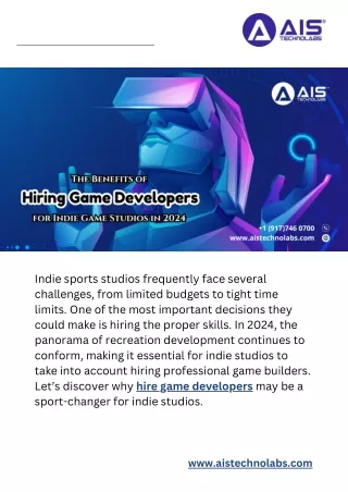 The Benefits of Hiring Game Developers for Indie Game Studios in 2024