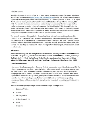 Virtual Reality (VR) in Gaming Market