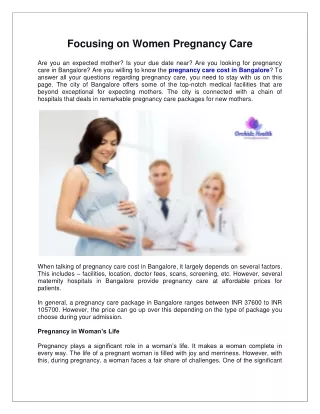 Focusing on Women Pregnancy Care