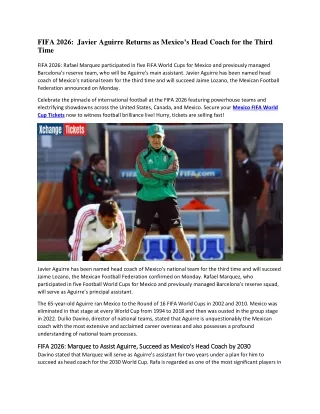FIFA 2026  Javier Aguirre Returns as Mexico’s Head Coach for a Third Time